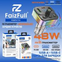 FM модулятор+АЗУ FaizFull FS36 48W (PD30W+USB18W), Bluetooth 5.4+EDR RGB подстветка Кристалический корпус